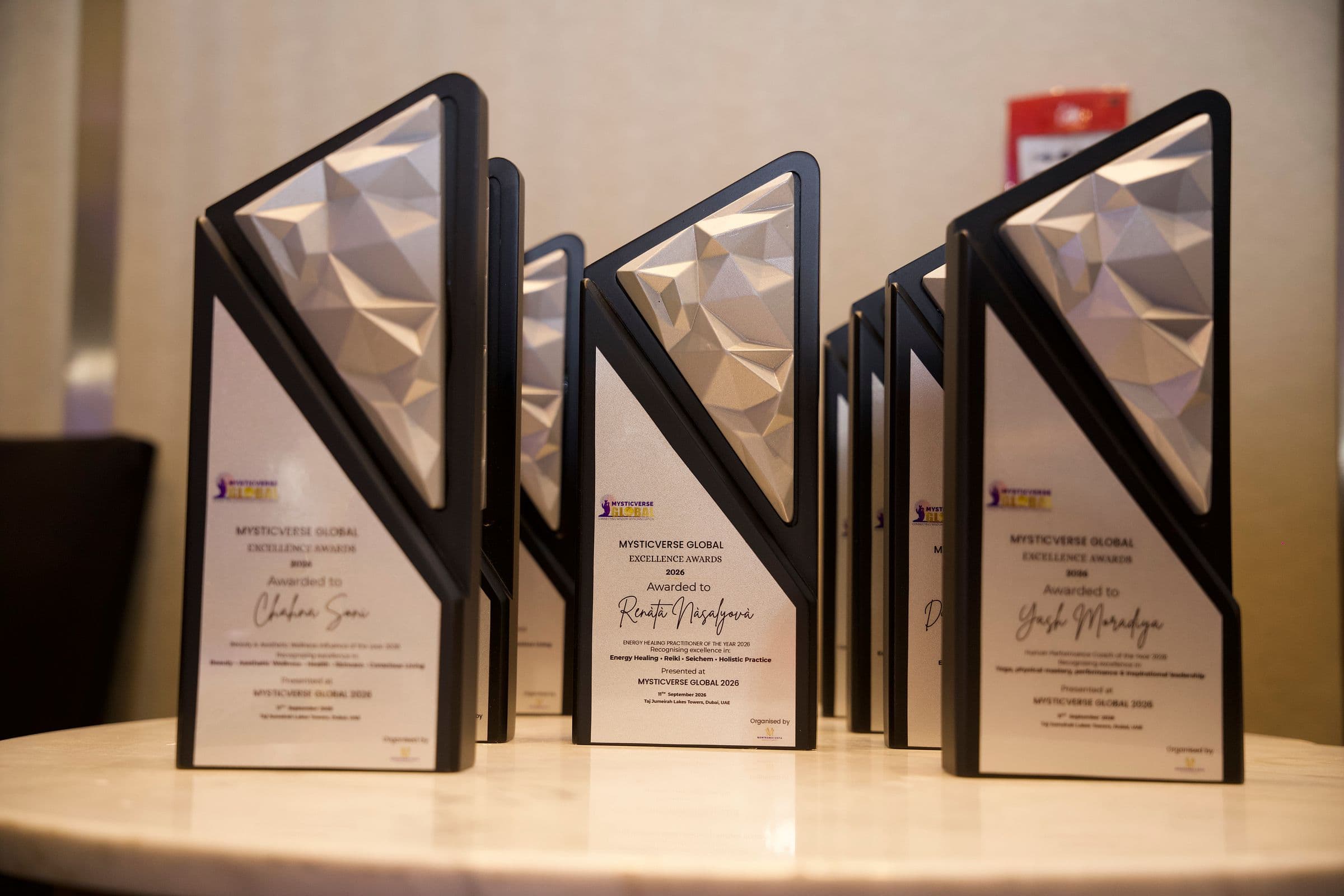 The MysticVerse Global Excellence Awards 2026 trophies