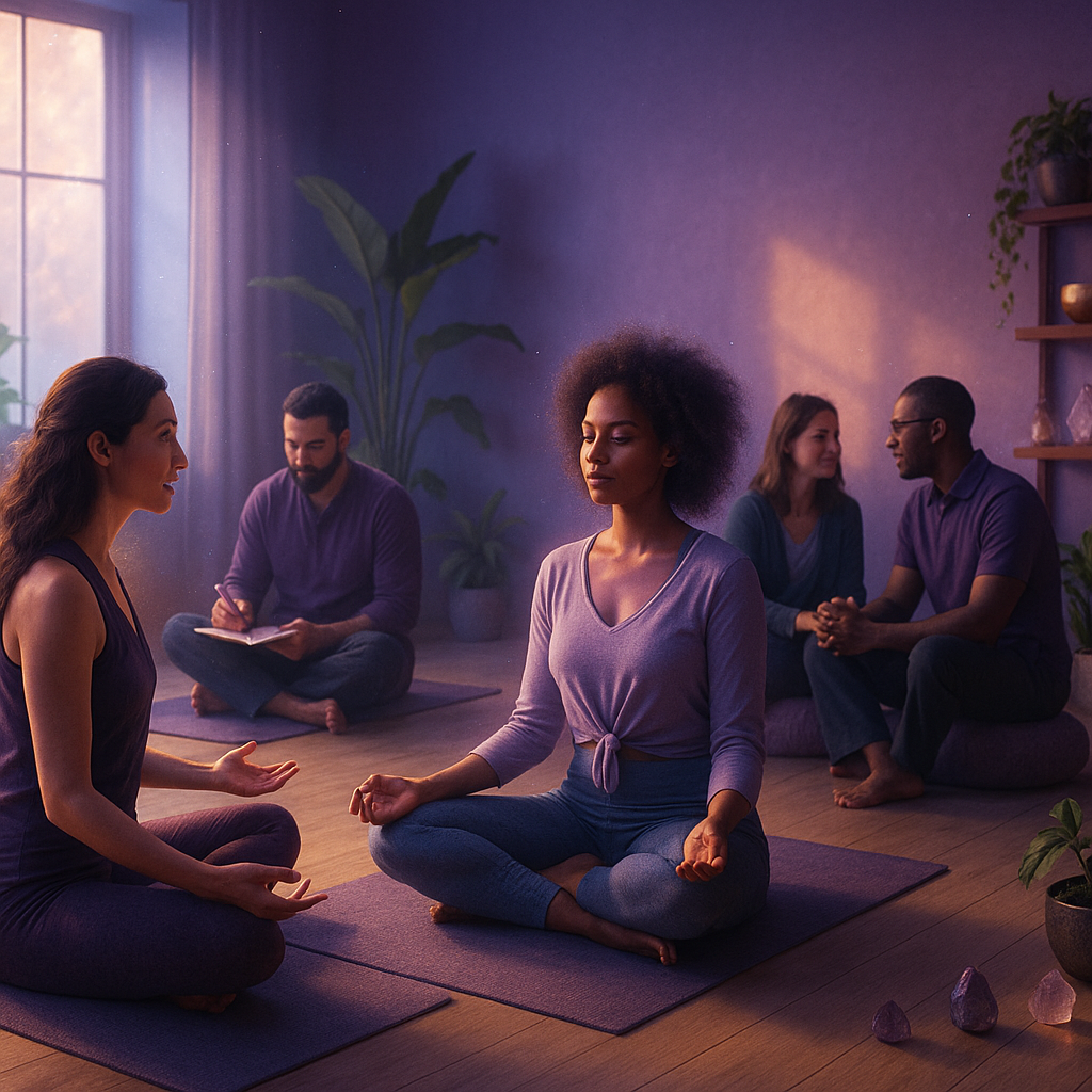 Wellness coach in ethereal healing space